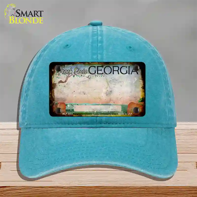 Georgia Peach Rusty Blank Novelty License Plate Hat Unconstructed Cotton / Lake Blue