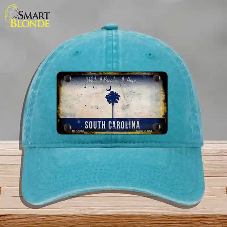 South Carolina I Breathe Rusty Blank Novelty License Plate Hat Unconstructed Cotton / Lake Blue