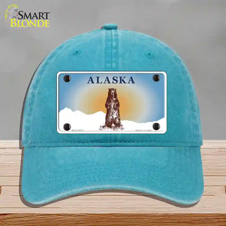 Alaska State Blank Novelty License Plate Hat Unconstructed Cotton / Lake Blue / Alaska Bear (9511):https | Clean | Yes