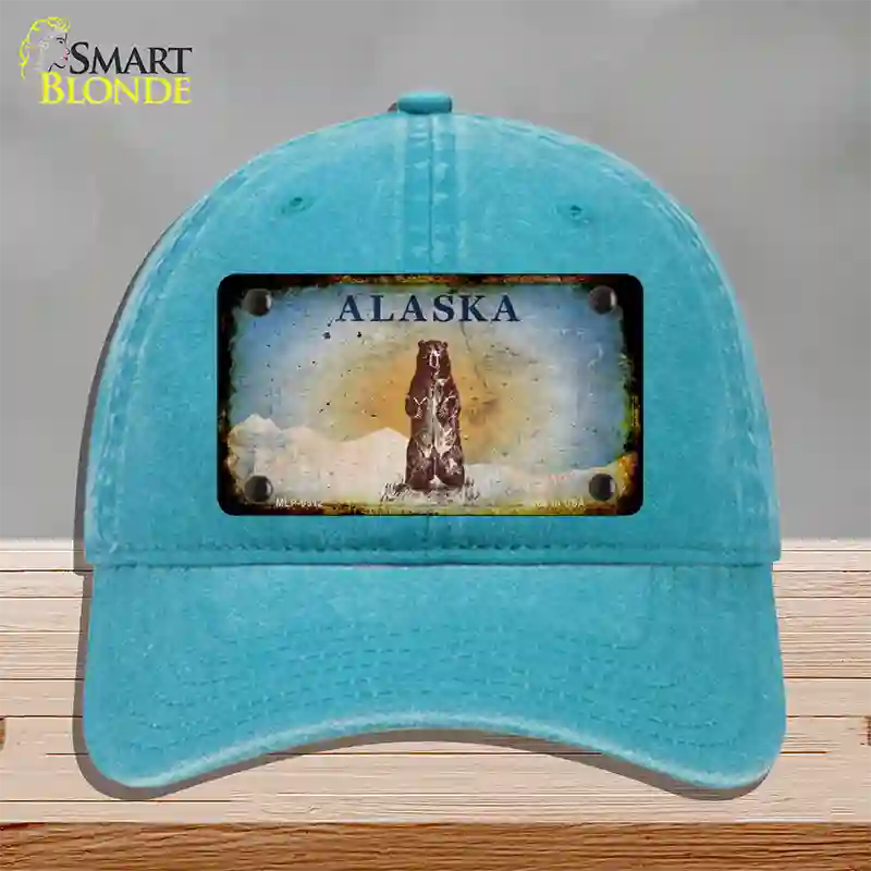 Alaska State Blank Novelty License Plate Hat Unconstructed Cotton / Lake Blue / Alaska Bear (9511):https | Rusty | Yes