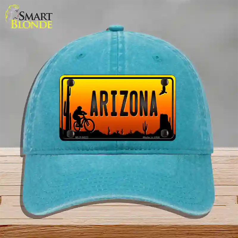 Biker Arizona Scenic Novelty License Plate Hat Unconstructed Cotton / Lake Blue