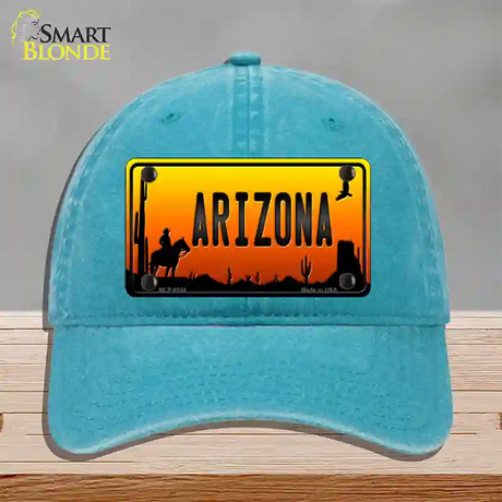 Cowboy Arizona Scenic Novelty License Plate Hat Unconstructed Cotton / Lake Blue