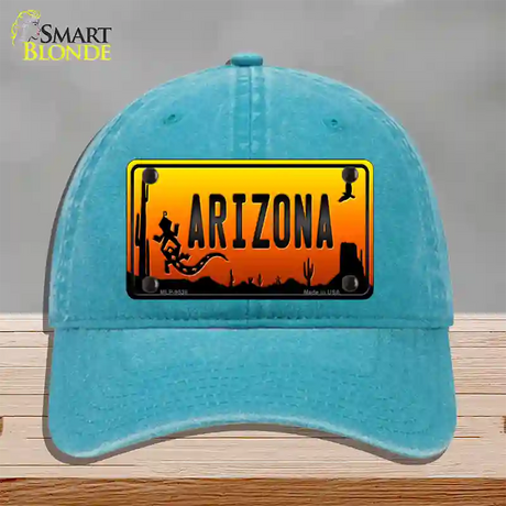 Lizard Arizona Scenic Novelty License Plate Hat Unconstructed Cotton / Lake Blue