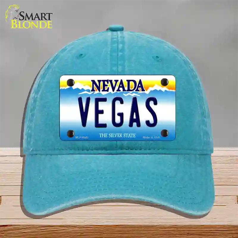 Vegas Nevada Novelty License Plate Hat Unconstructed Cotton / Lake Blue