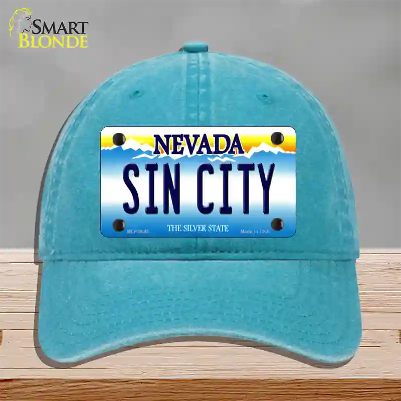 Sin City Nevada Novelty License Plate Hat Unconstructed Cotton / Lake Blue