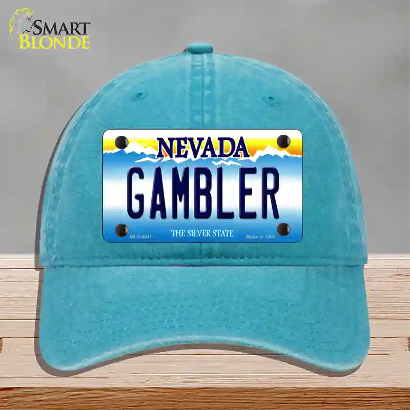 Gambler Nevada Novelty License Plate Hat Unconstructed Cotton / Lake Blue