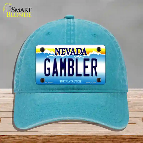 Gambler Nevada Novelty License Plate Hat Unconstructed Cotton / Lake Blue