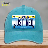 Just Wed Nevada Novelty License Plate Hat Unconstructed Cotton / Lake Blue