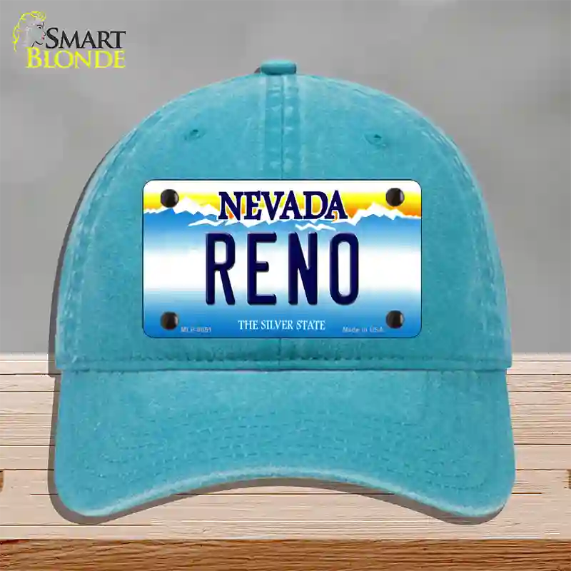 Reno Nevada Novelty License Plate Hat Unconstructed Cotton / Lake Blue