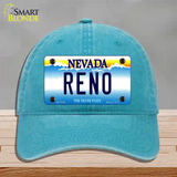 Reno Nevada Novelty License Plate Hat Unconstructed Cotton / Lake Blue