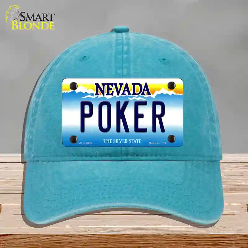 Poker Nevada Novelty License Plate Hat Unconstructed Cotton / Lake Blue