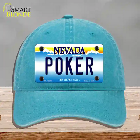 Poker Nevada Novelty License Plate Hat Unconstructed Cotton / Lake Blue