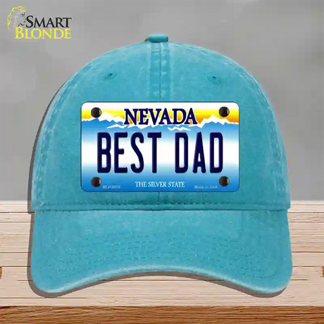 Best Dad Nevada Novelty License Plate Hat Unconstructed Cotton / Lake Blue