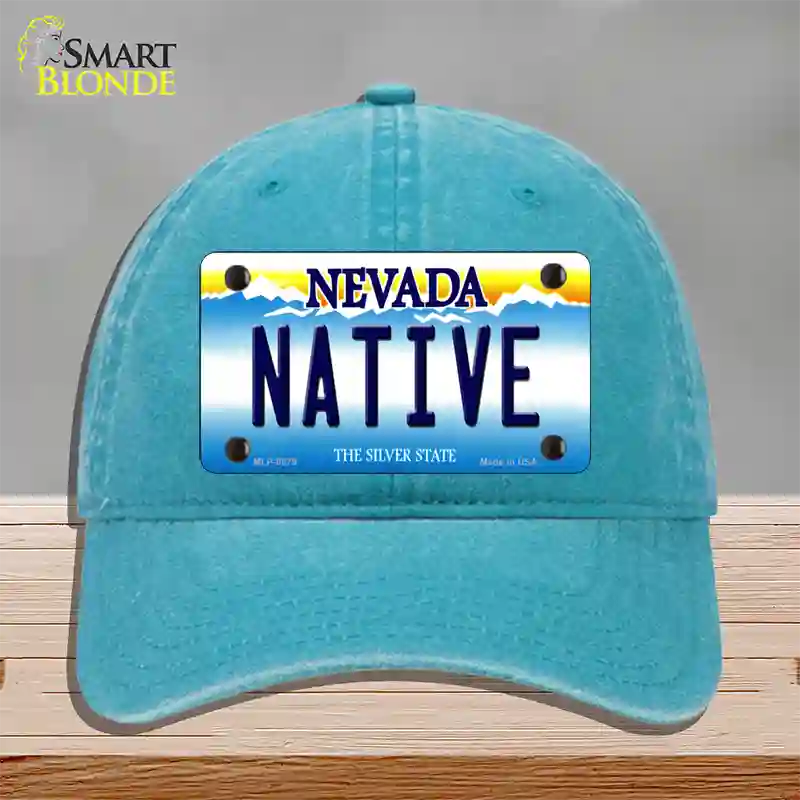 Native Nevada Novelty License Plate Hat Unconstructed Cotton / Lake Blue