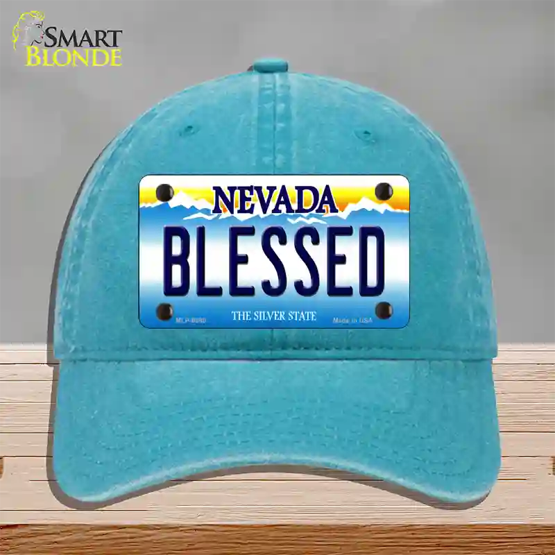 Blessed Nevada Novelty License Plate Hat Unconstructed Cotton / Lake Blue