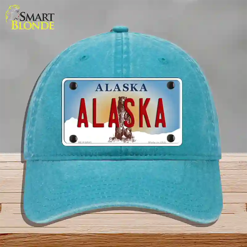 Alaska State Novelty License Plate Hat Unconstructed Cotton / Lake Blue