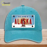 Alaska State Novelty License Plate Hat Unconstructed Cotton / Lake Blue