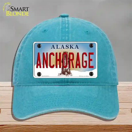 Anchorage Alaska State Novelty License Plate Hat Unconstructed Cotton / Lake Blue