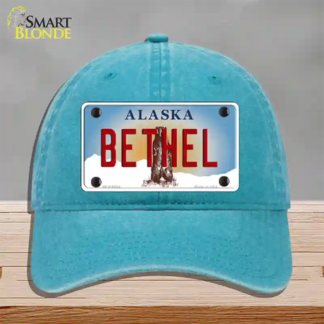 Bethel Alaska State Novelty License Plate Hat Unconstructed Cotton / Lake Blue