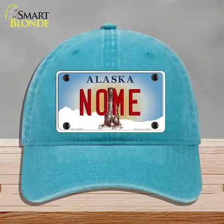 Nome Alaska State Novelty License Plate Hat Unconstructed Cotton / Lake Blue