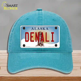 Denali Alaska State Novelty License Plate Hat Unconstructed Cotton / Lake Blue