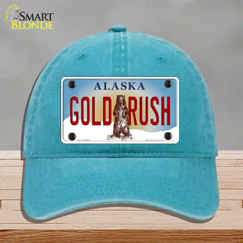 Gold Rush Alaska State Novelty License Plate Hat Unconstructed Cotton / Lake Blue