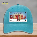 Grizzly Bear Alaska State Novelty License Plate Hat Unconstructed Cotton / Lake Blue