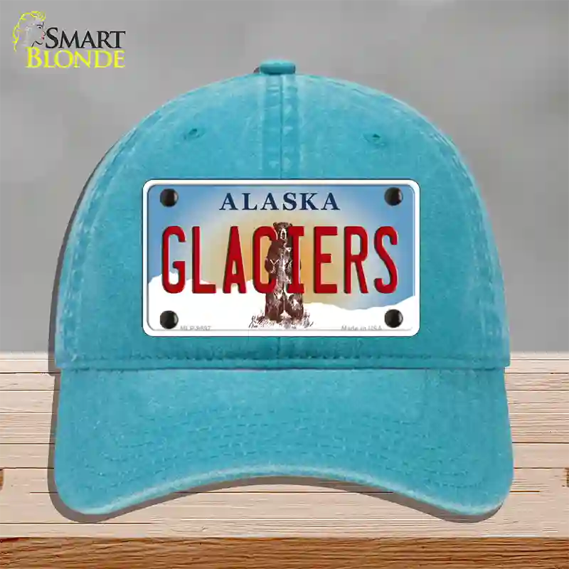 Glaciers Alaska State Novelty License Plate Hat Unconstructed Cotton / Lake Blue