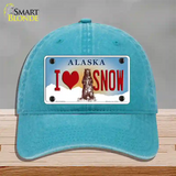 I Love Snow Alaska State Novelty License Plate Hat Unconstructed Cotton / Lake Blue