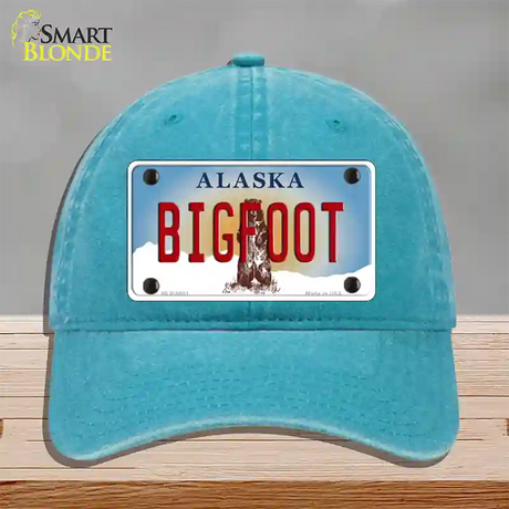 Bigfoot Alaska State Novelty License Plate Hat Unconstructed Cotton / Lake Blue