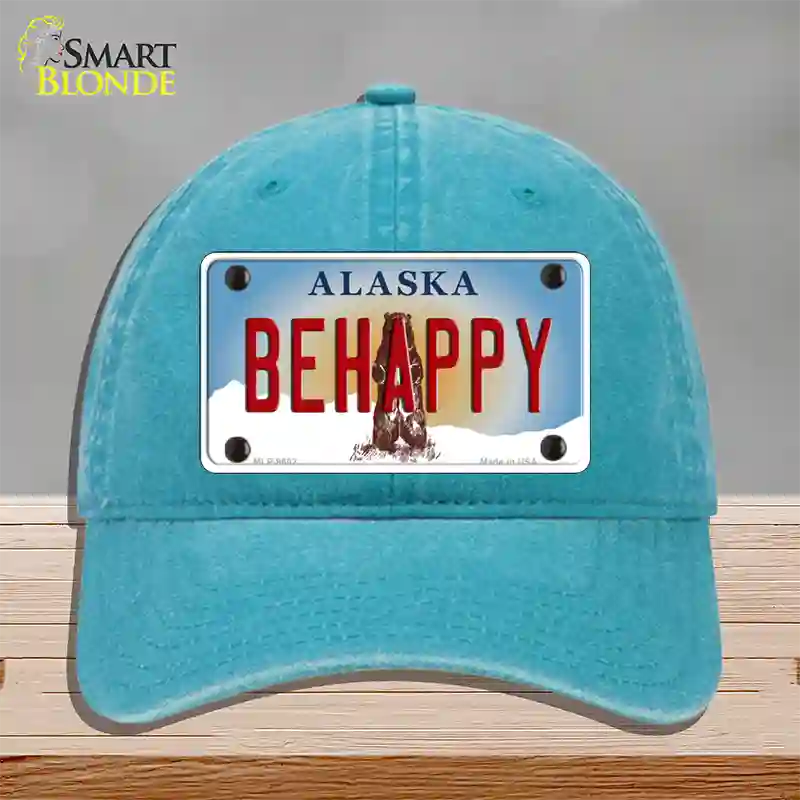 Be Happy Alaska State Novelty License Plate Hat Unconstructed Cotton / Lake Blue