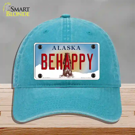 Be Happy Alaska State Novelty License Plate Hat Unconstructed Cotton / Lake Blue