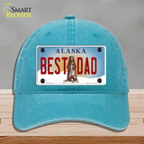 Best Dad Alaska State Novelty License Plate Hat Unconstructed Cotton / Lake Blue