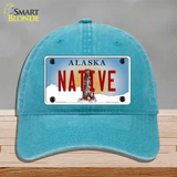 Native Alaska State Novelty License Plate Hat Unconstructed Cotton / Lake Blue