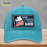 One Nation Under God Flags Novelty License Plate Hat Unconstructed Cotton / Lake Blue