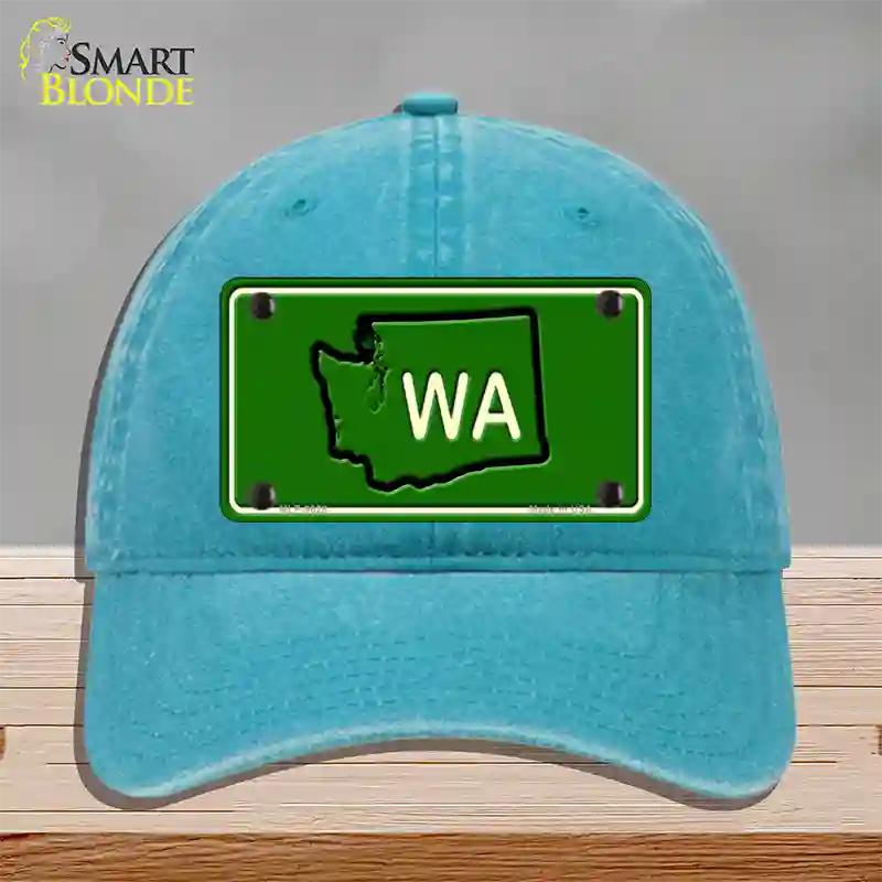 WA State Novelty License Plate Hat Unconstructed Cotton / Lake Blue