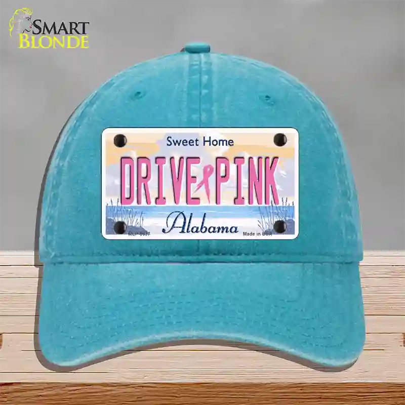 Drive Pink Alabama Novelty License Plate Hat Unconstructed Cotton / Lake Blue