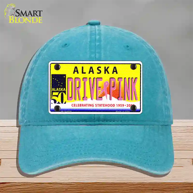 Drive Pink Alaska Novelty License Plate Hat Unconstructed Cotton / Lake Blue