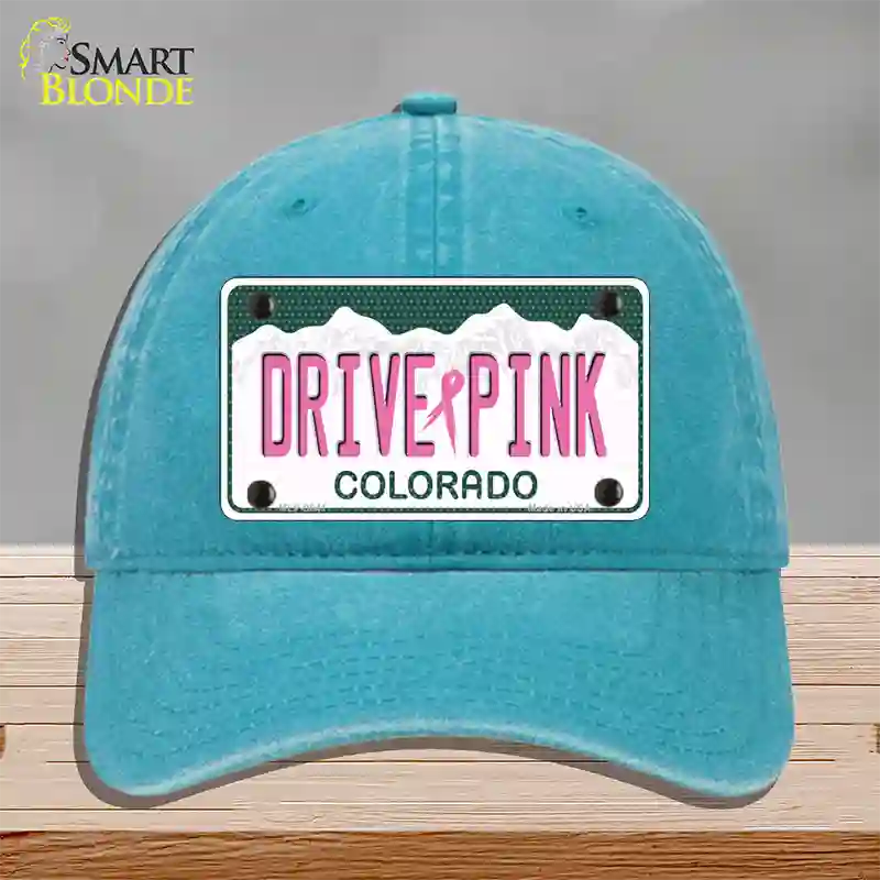 Drive Pink Colorado Novelty License Plate Hat Unconstructed Cotton / Lake Blue