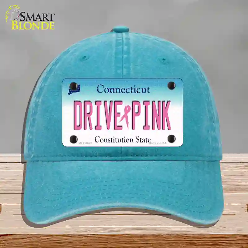 Drive Pink Connecticut Novelty License Plate Hat Unconstructed Cotton / Lake Blue