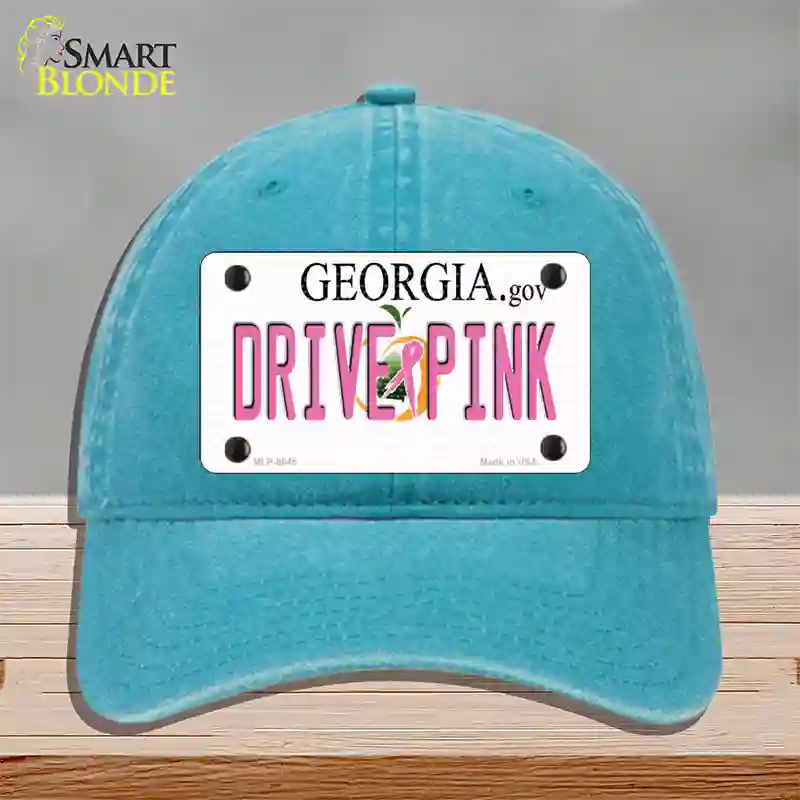 Drive Pink Georgia Novelty License Plate Hat Unconstructed Cotton / Lake Blue