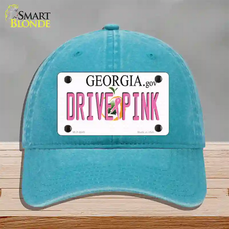 Drive Pink Georgia Novelty License Plate Hat Unconstructed Cotton / Lake Blue