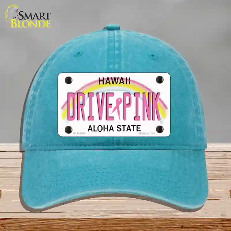 Drive Pink Hawaii Novelty License Plate Hat Unconstructed Cotton / Lake Blue