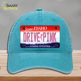 Drive Pink Idaho Novelty License Plate Hat Unconstructed Cotton / Lake Blue