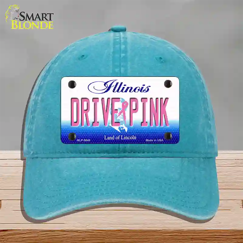 Drive Pink Illinois Novelty License Plate Hat Unconstructed Cotton / Lake Blue