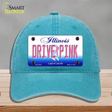 Drive Pink Illinois Novelty License Plate Hat Unconstructed Cotton / Lake Blue