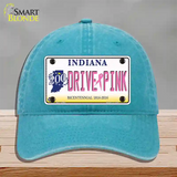 Drive Pink Indiana Novelty License Plate Hat Unconstructed Cotton / Lake Blue