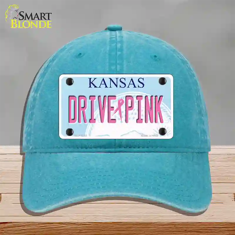 Drive Pink Kansas Novelty License Plate Hat Unconstructed Cotton / Lake Blue