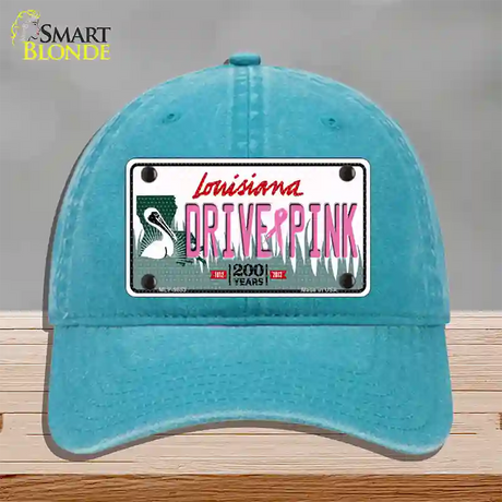 Drive Pink Louisiana Novelty License Plate Hat Unconstructed Cotton / Lake Blue