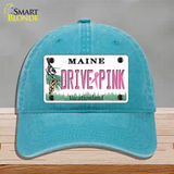 Drive Pink Maine Novelty License Plate Hat Unconstructed Cotton / Lake Blue